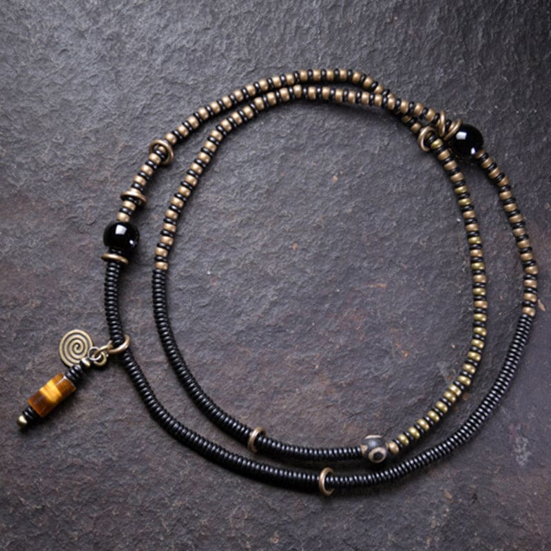 Buddha Light Ebony Wood Dzi Bead Copper Peace Couple Bracelet Necklace Pendant - Zen Person Shop