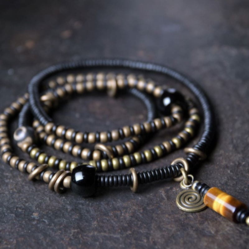 Buddha Light Ebony Wood Dzi Bead Copper Peace Couple Bracelet Necklace Pendant - Zen Person Shop