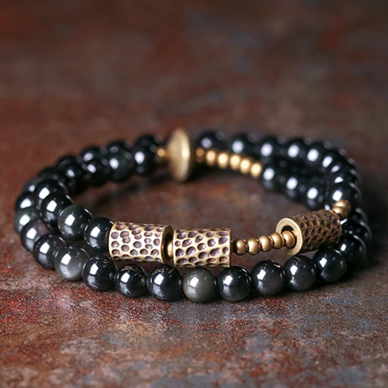 Buddha Light Rainbow Obsidian Copper Love Double Wrap Bracelet - Zen Person Shop