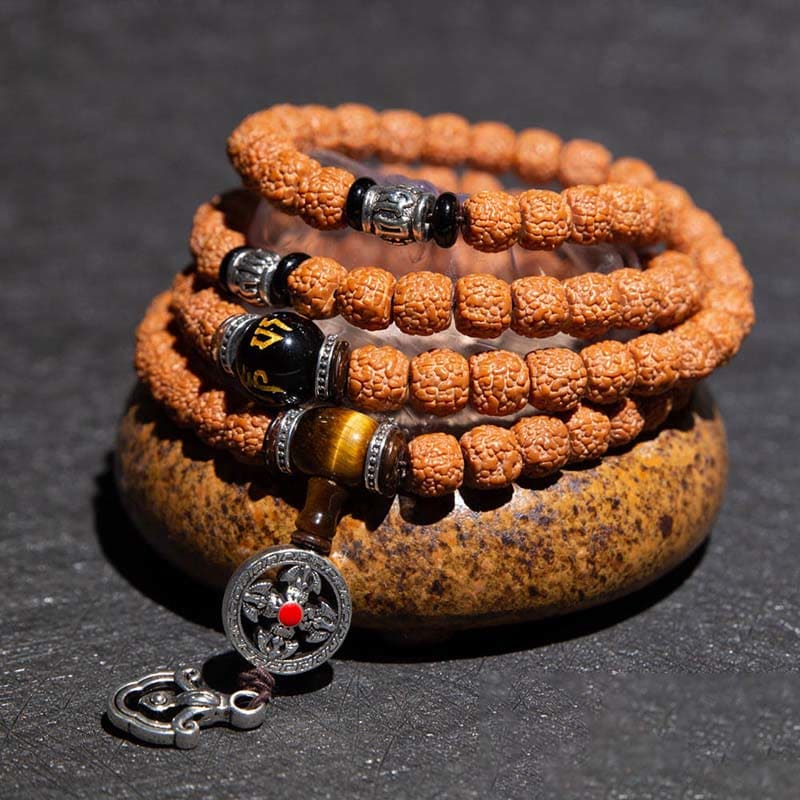 Buddha Light Tibet 108 Mala Beads Rudraksha Bodhi Seed Chinese Zodiac Natal Buddha Wealth Charm Bracelet - Zen Person