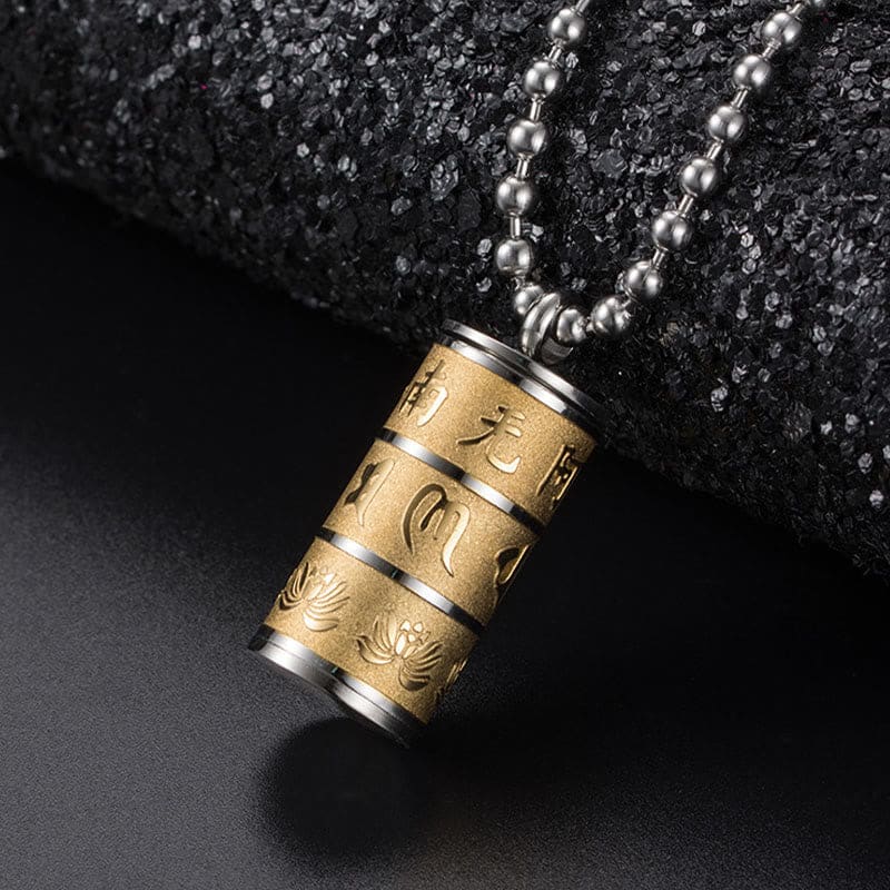 Buddha Light Tibetan Om Mani Padme Hum Lotus Pattern Prayer Wheel Titanium Steel Peace Necklace Pendant - Zen Person