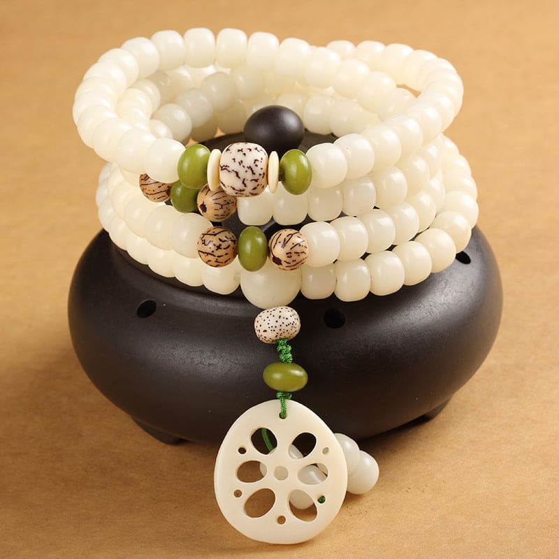 Buddha Light White Bodhi Seed Mala 108 Beads Luck Bracelet - Zen Person Shop