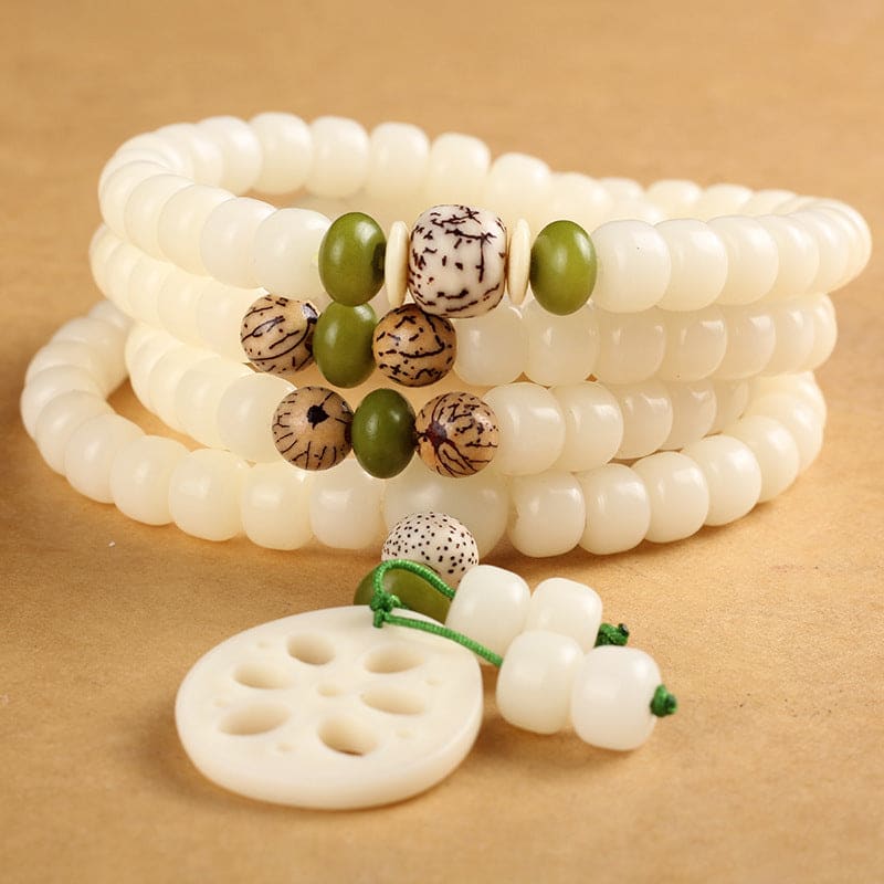 Buddha Light White Bodhi Seed Mala 108 Beads Luck Bracelet - Zen Person Shop